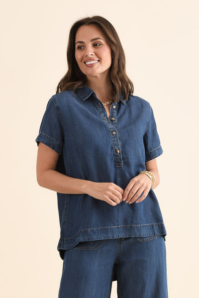 Dune Dark Denim Button Top
