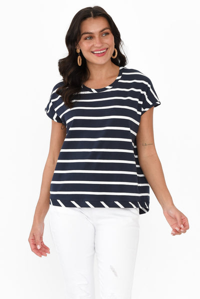 Eddie Navy Stripe Cotton Tee