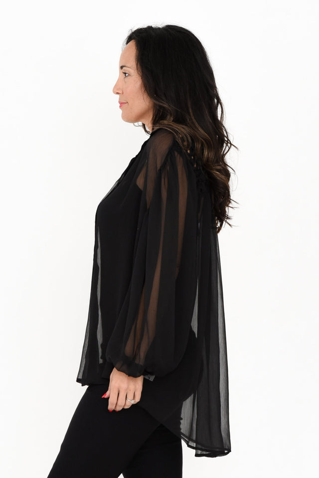 Eden Black Collared Shirt,Brunette model,alt text|model:Nicole image 5