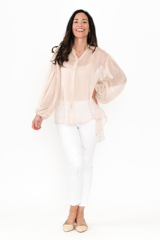 Eden Cream Collared Shirt,Brunette model,alt text|model:Nicole image 7