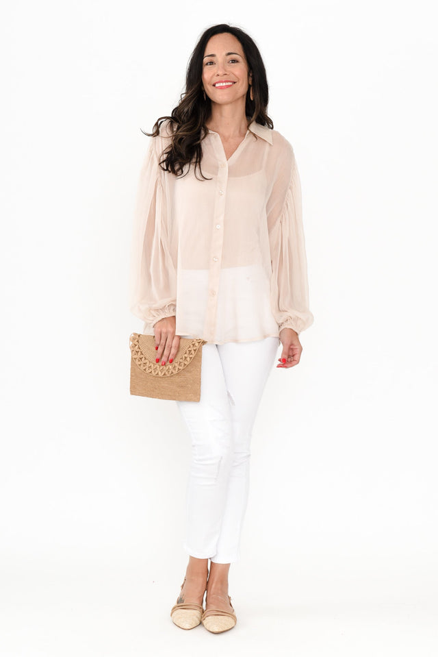 Eden Cream Collared Shirt,Brunette model,alt text|model:Nicole image 3
