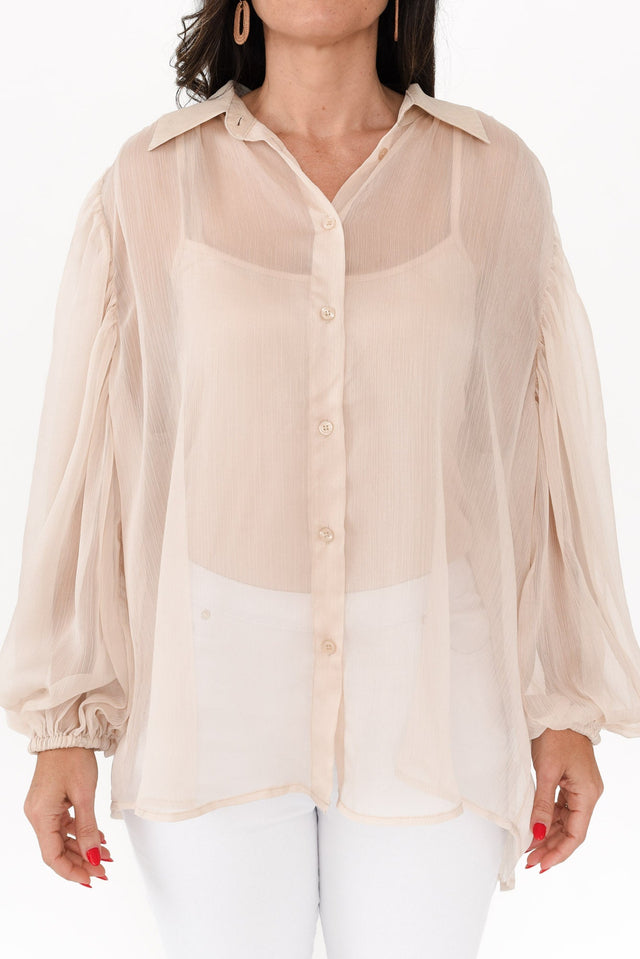 Eden Cream Collared Shirt,Brunette model,alt text|model:Nicole image 6