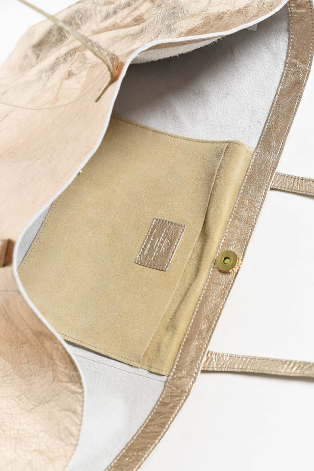 Elara Champagne Metallic Tote Bag