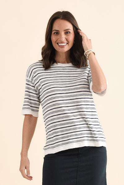 Eleni Navy Stripe Knit Tee
