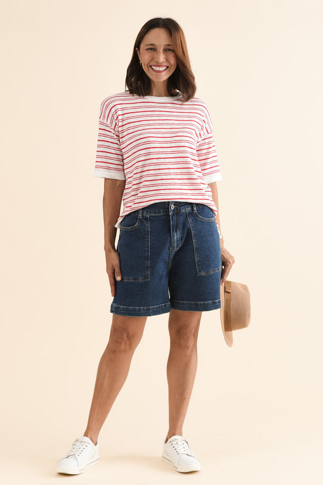 Eleni Red Stripe Knit Tee,Full Body,Brunette model,alt text|model:Cara