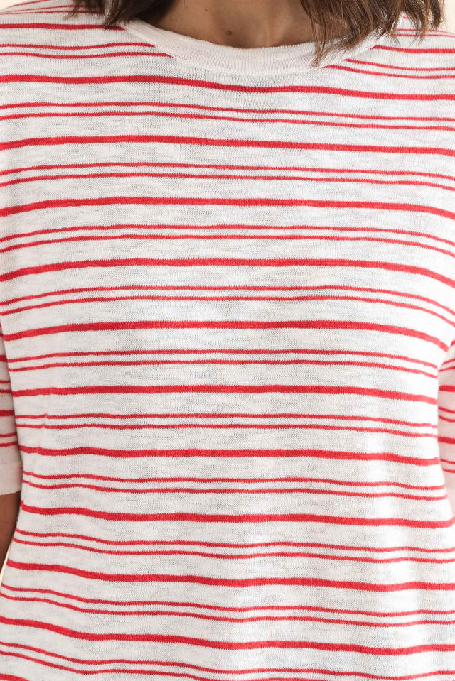 Eleni Red Stripe Knit Tee,Detail,Brunette model,alt text|model:Cara image 5