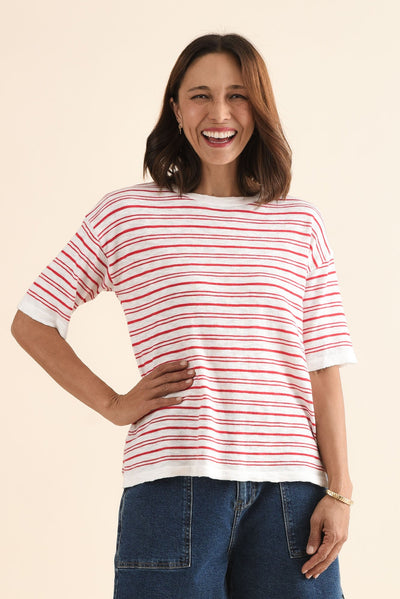 Eleni Red Stripe Knit Tee