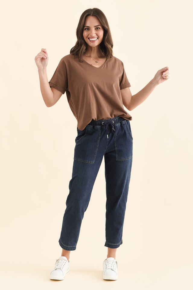 Eliana Dark Blue Denim Stretch Jeans,Brunette model,alt text|model:MJ image 4