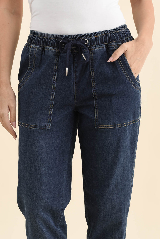 Eliana Dark Blue Denim Stretch Jeans,Brunette model,alt text|model:MJ image 7