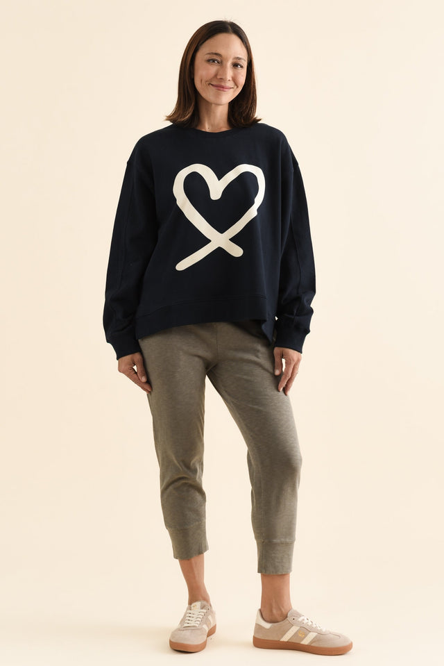 Elin Navy Heart Cotton Sweatshirt,brunette model,Full Outfit,alt text|model:Cara image 6