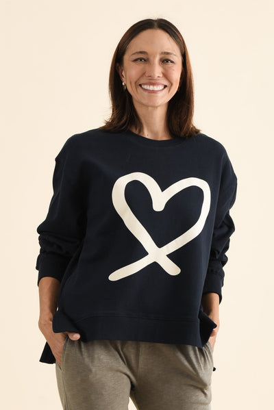 Elin Navy Heart Cotton Sweatshirt