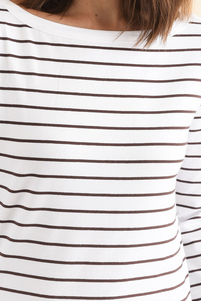 Eliza Chocolate Stripe Cotton Boatneck Tee image 5