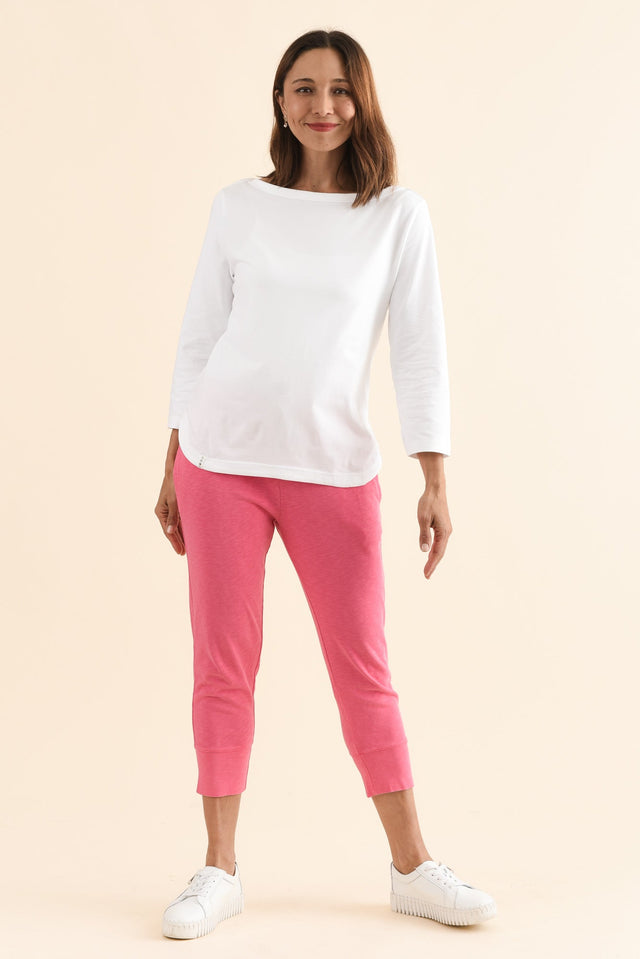 Eliza White Cotton Boatneck Tee,Full Body,Brunette model,alt text|model:Cara image 6