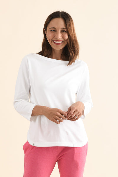 Eliza White Cotton Boatneck Tee