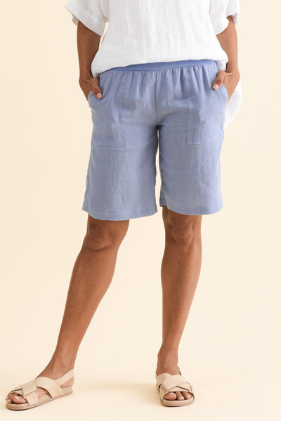 Elka Blue Linen Relaxed Shorts