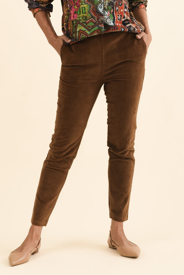 Elle Brown Corduroy Pants,Brunette model,alt text|model:Cara image 2