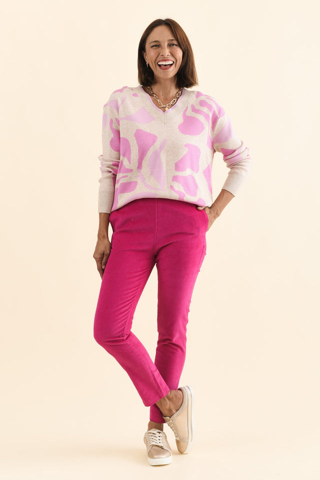 Elle Hot Pink Corduroy Pants,Brunette model,alt text|model:Cara image 3