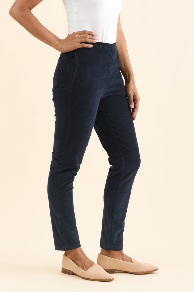 Elle Navy Corduroy Pants,Brunette model,alt text|model:Cara image 4