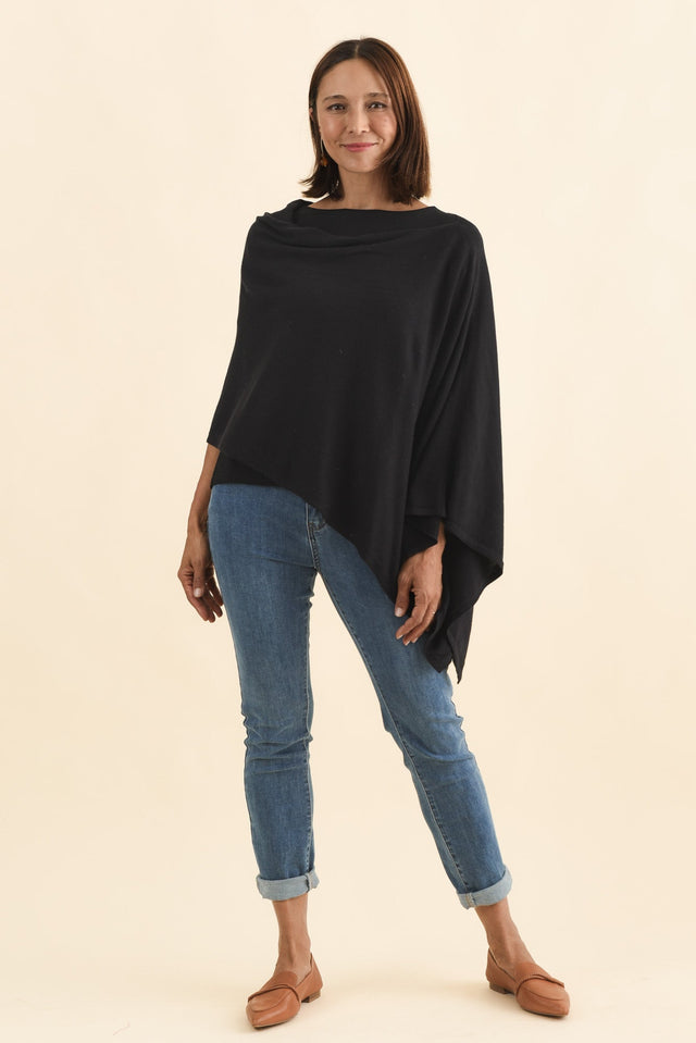 Elorie Black Cotton Cashmere Poncho image 7