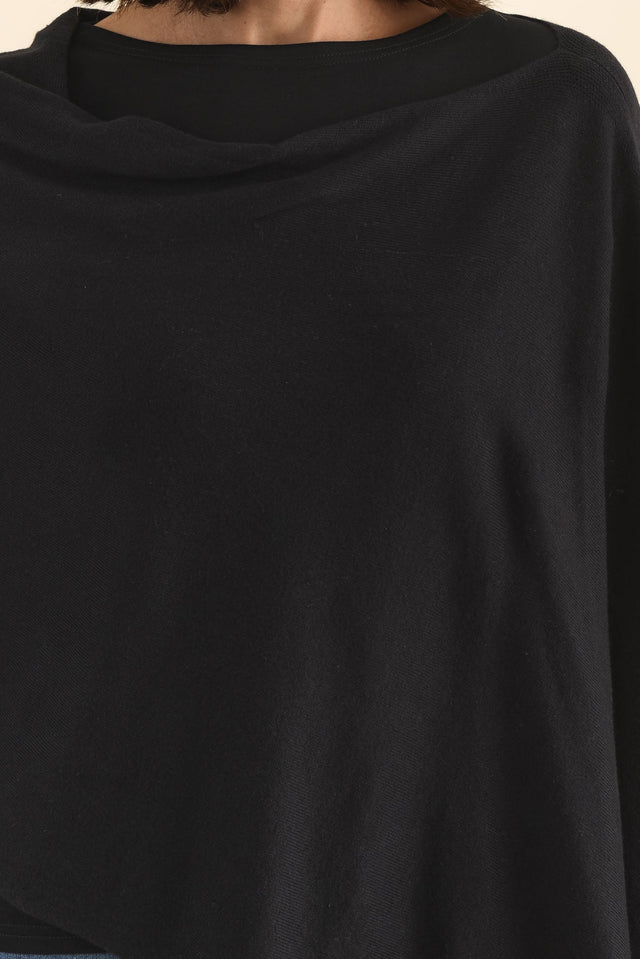 Elorie Black Cotton Cashmere Poncho image 6