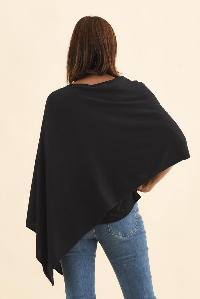 Elorie Black Cotton Cashmere Poncho image 5
