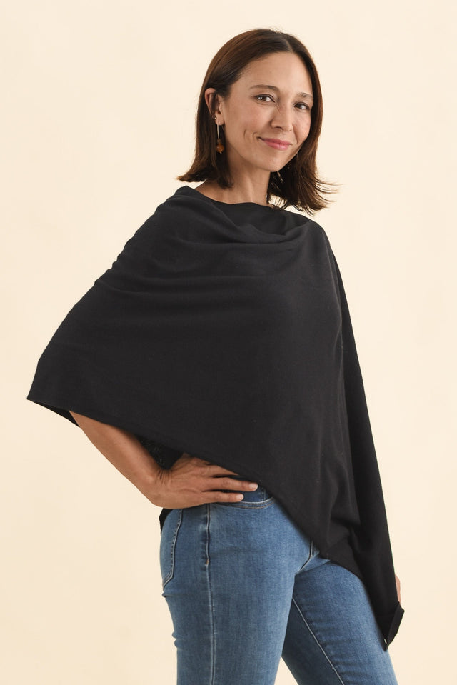 Elorie Black Cotton Cashmere Poncho image 4