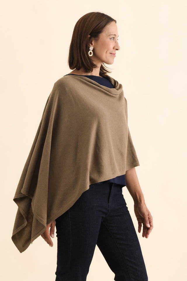 Elorie Khaki Cotton Cashmere Poncho image 4