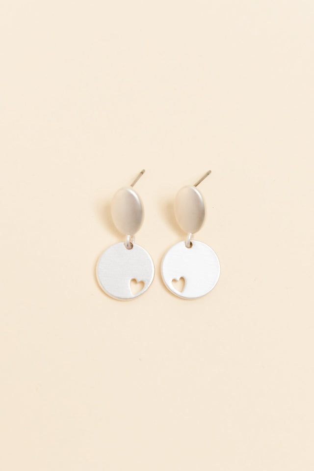 Elsa Silver Heart Disc Earrings