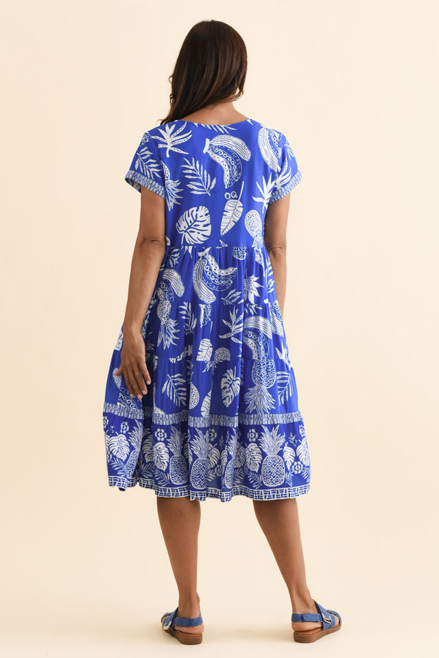 Emila Cobalt Tropical Button Dress,Brunette model,alt text|model:Cara image 5