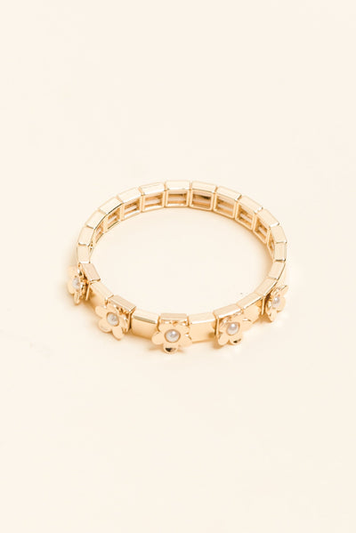 Emily Gold Flower Pearl Bracelet