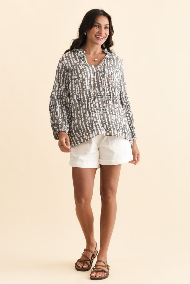 Palmer Grey Speckle Cotton Long Sleeve Top,Brunette model,alt text|model:Brontie image 8