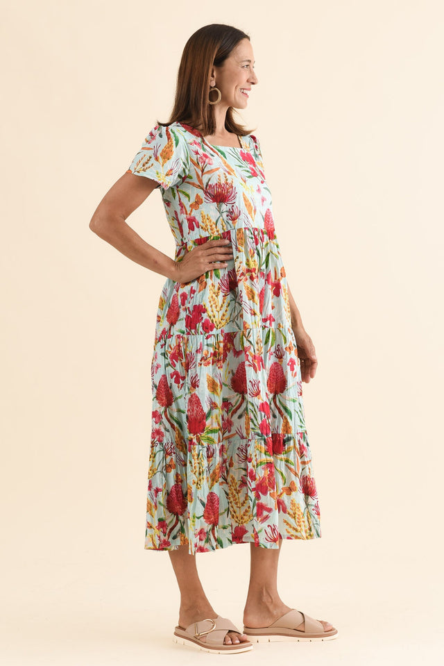Emmi Pink Flower Cotton Pocket Dress,Side,Brunette model,alt text|model:Cara image 3