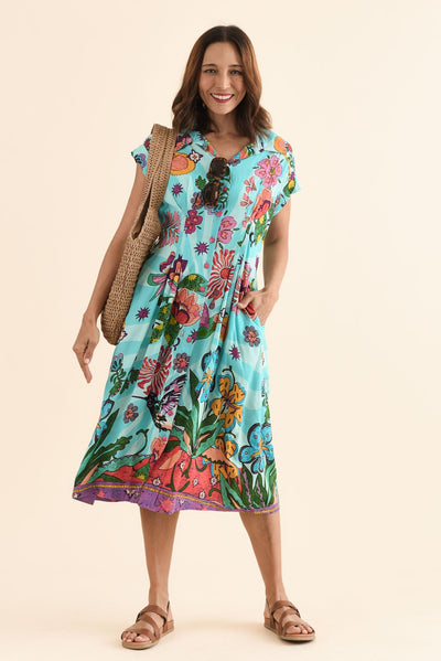 Emoha Blue Floral Tie Dress