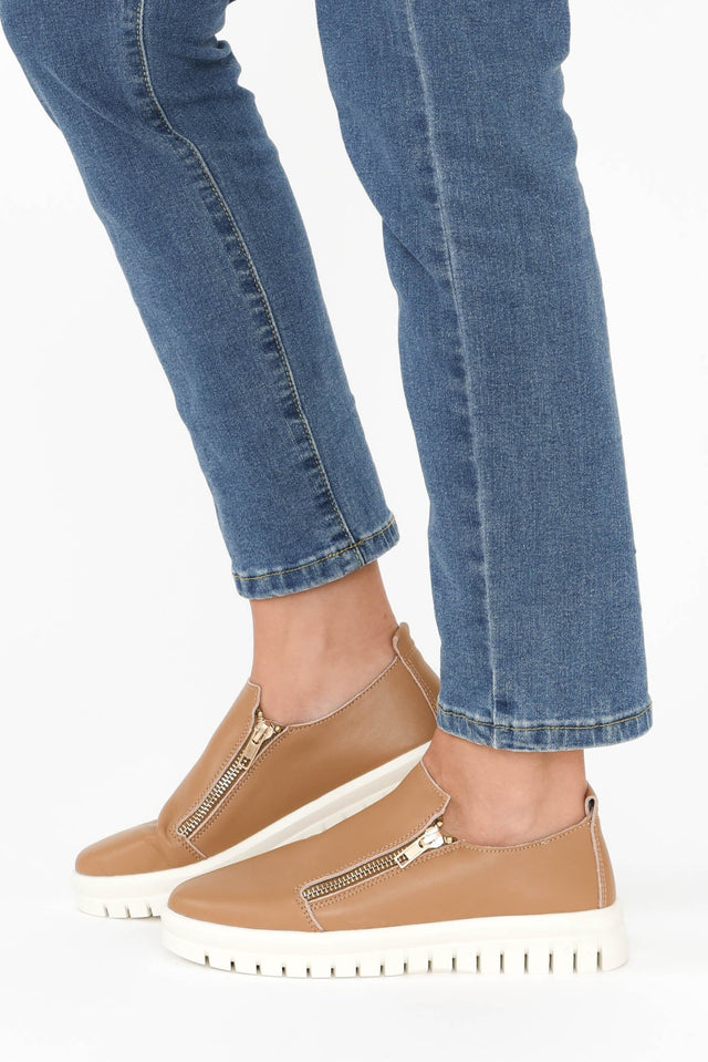 Enjoy Camel Leather Zip Sneaker image 5