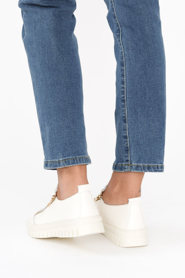 Enjoy White Leather Zip Sneaker image 7