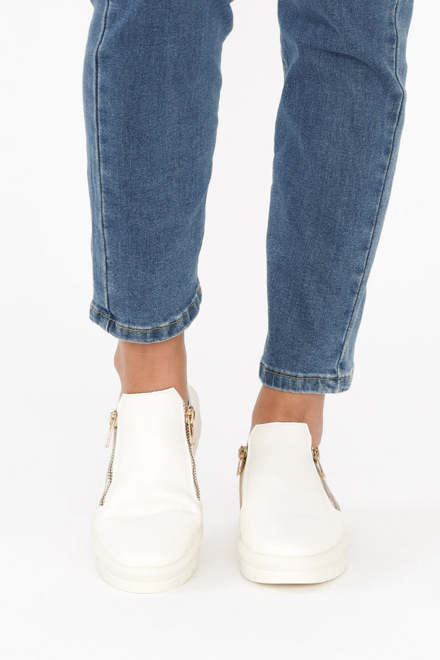 Enjoy White Leather Zip Sneaker image 6