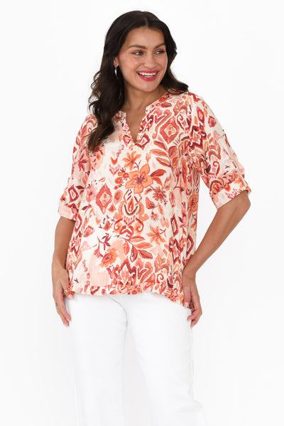 Ennis Orange Floral Frill Top