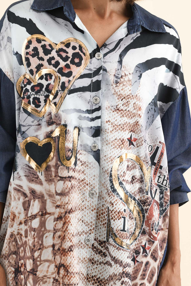 Ensley Navy Leopard Collared Shirt,Brunette model,alt text|model:Cara image 6