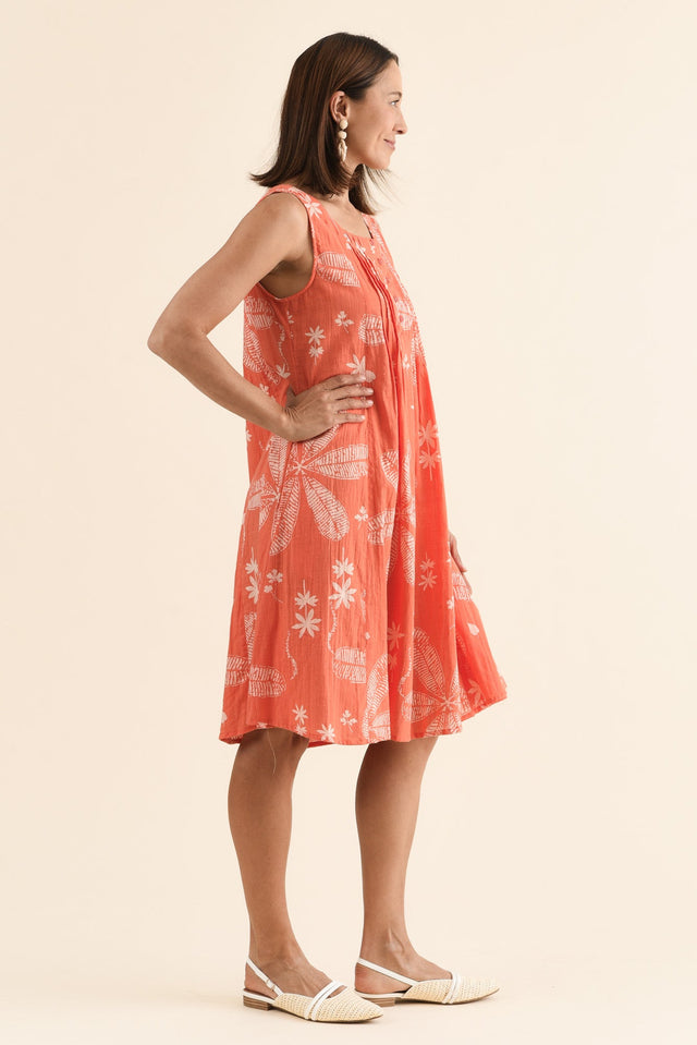 Enya Peach Flower Cotton Dress,Side,Brunette model,alt text|model:Cara image 3