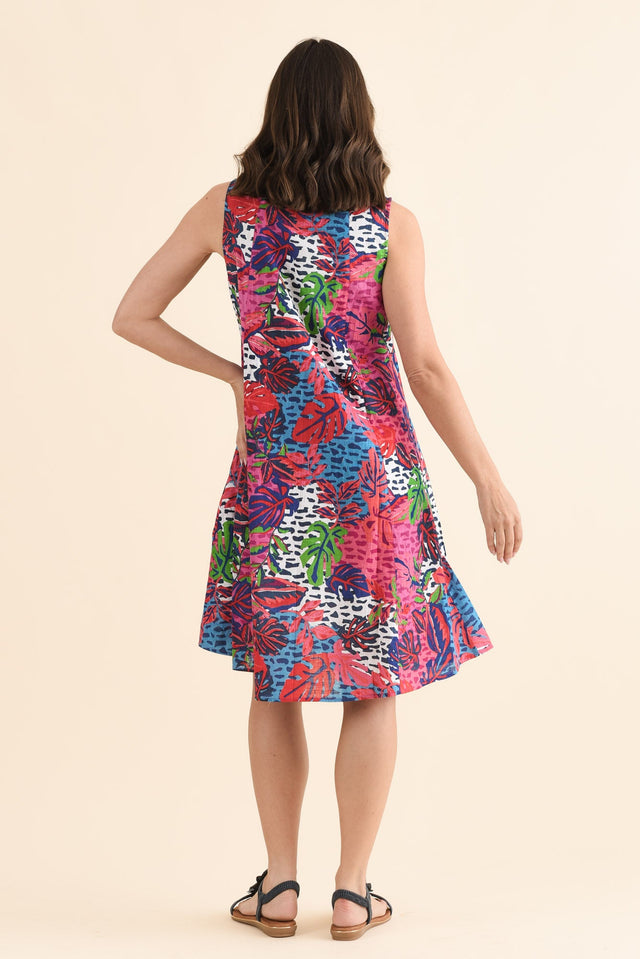 Enya Purple Leaf Cotton Dress,Back,Brunette model,alt text|model:MJ image 4