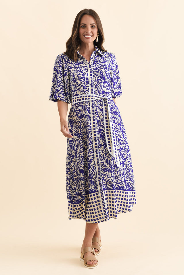 Eri Blue Fern Tie Dress,Brunette model,alt text|model:MJ image 4