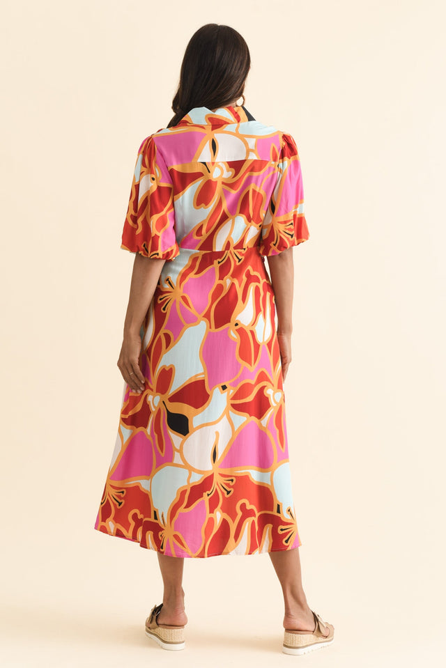 Eri Red Abstract Tie Dress,Brunette model,alt text|model:Cara image 6