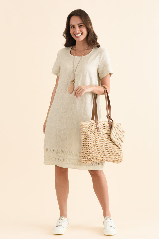 Erikson Natural Linen Pocket Dress,Front,Brunette model,alt text|model:MJ image 1