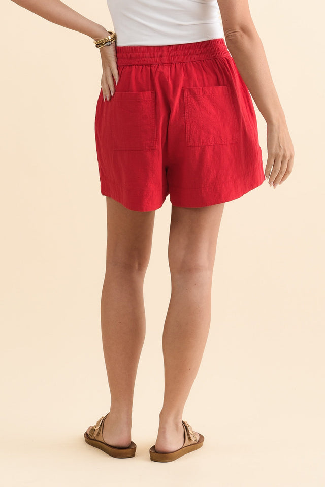 Esme Red Cotton Drawstring Shorts,Brunette model,alt text|model:MJ image 5