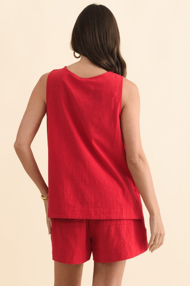 Esme Red Cotton Tank Top,Brunette model,alt text|model:MJ image 5