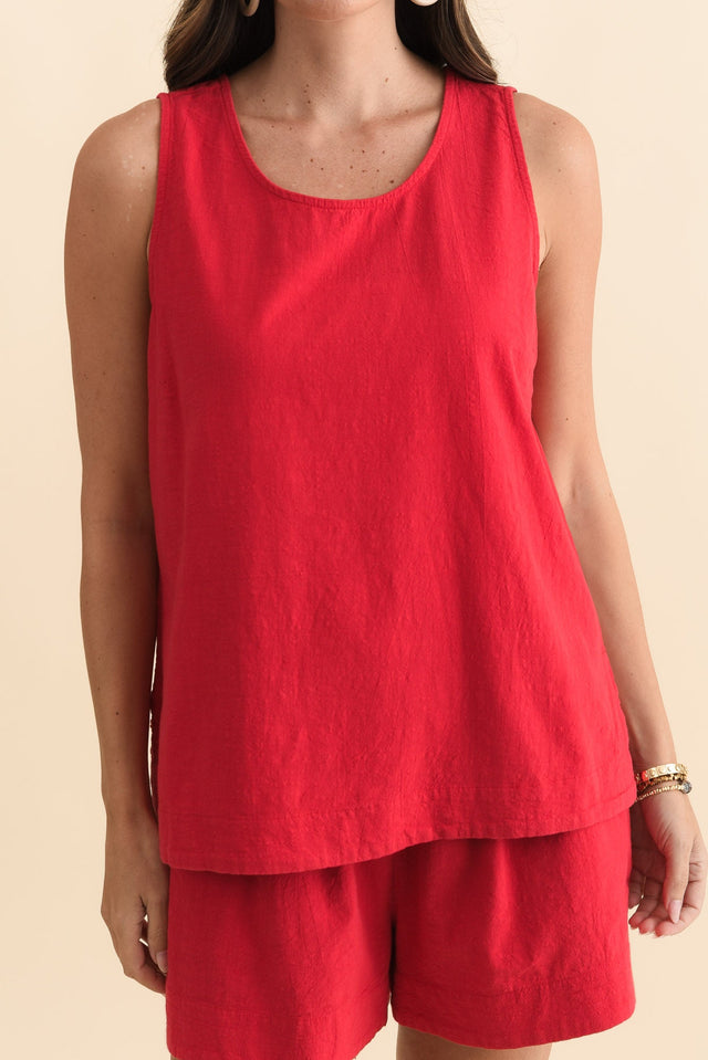 Esme Red Cotton Tank Top,Brunette model,alt text|model:MJ image 6
