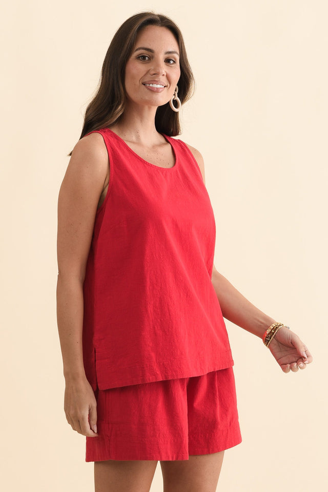 Esme Red Cotton Tank Top,Brunette model,alt text|model:MJ image 4