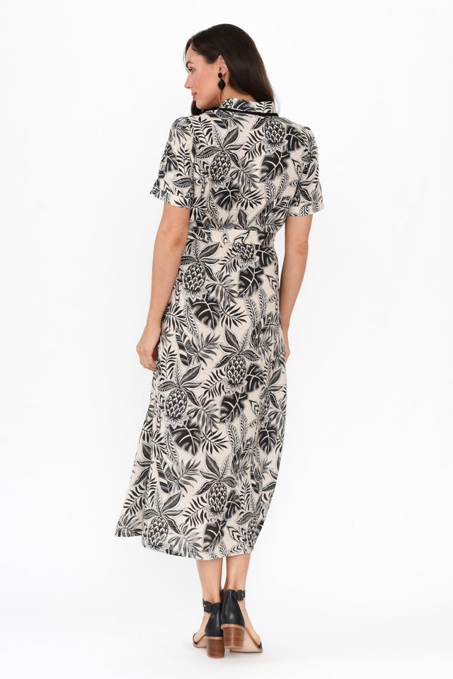 Essadora Black Leaf Linen Dress,Brunette model,alt text|model:Elouise image 5