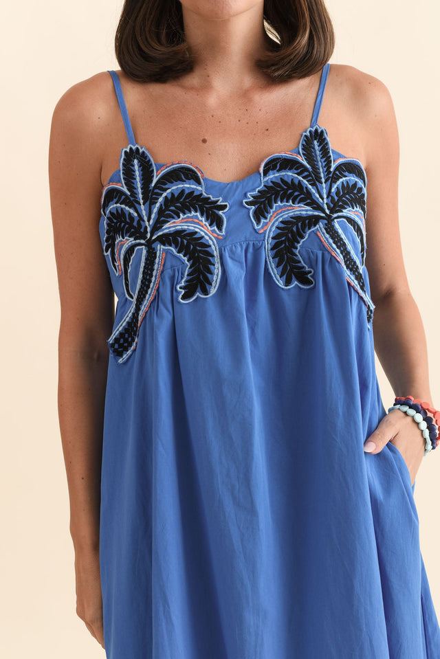 Essen Cobalt Cotton Poplin Embroidered Dress,Brunette model,alt text|model:MJ image 7