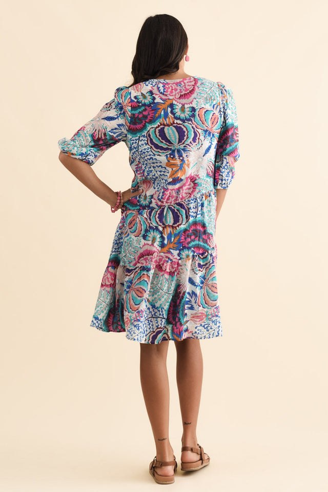 Esta Blue Garden Sleeved Dress,Brunette model,alt text|model:Brontie image 5